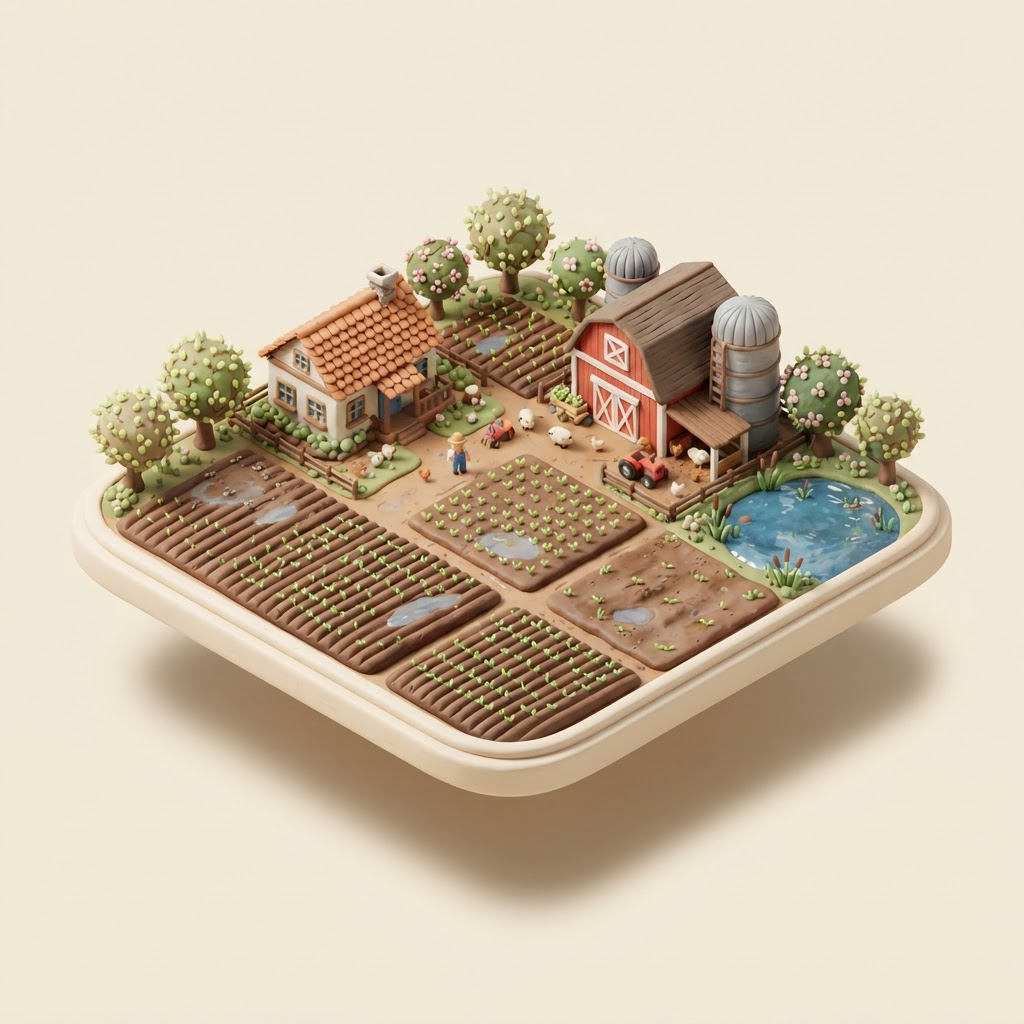 Clay model farm through the seasons