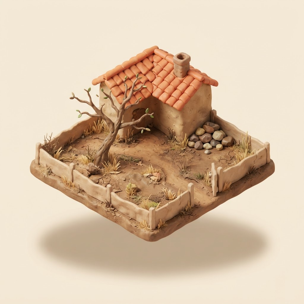 Clay model of a backyard transforming across landscaping stages