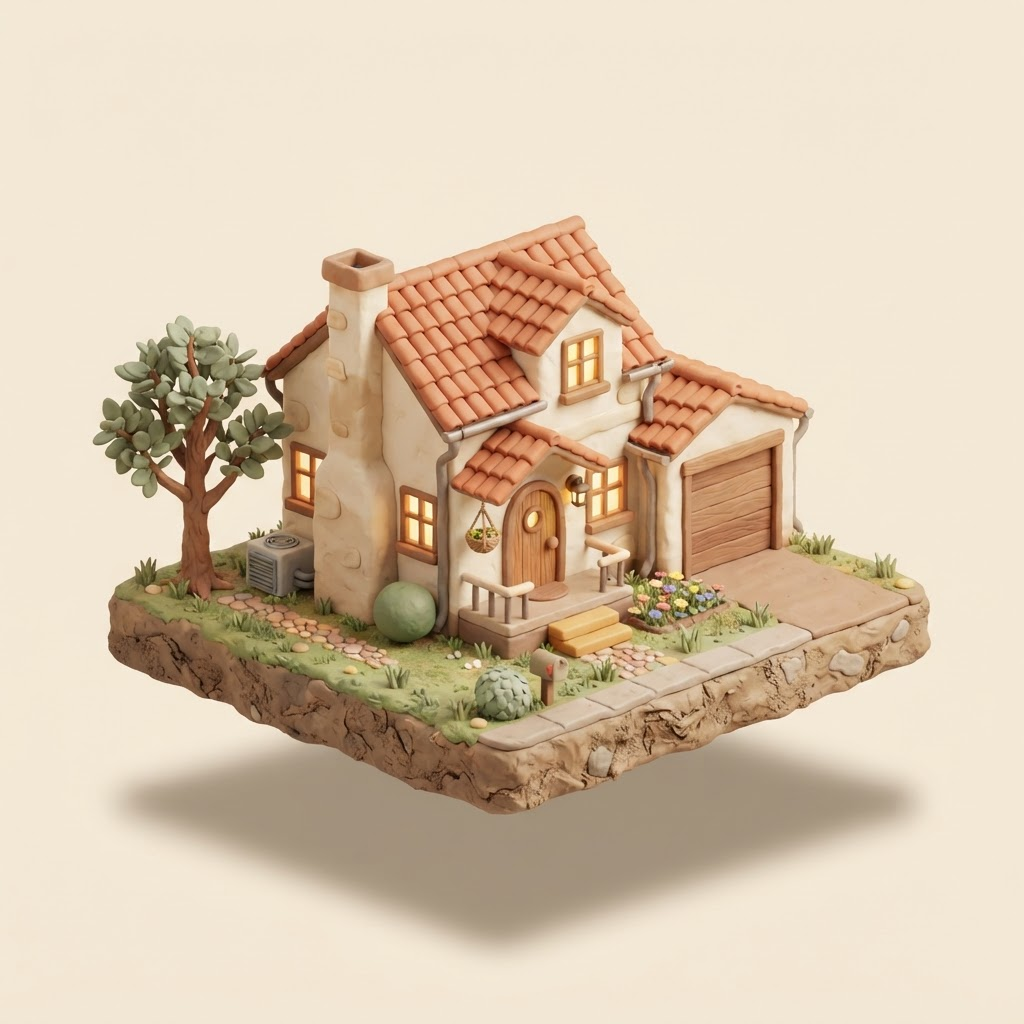 Clay model house, exterior